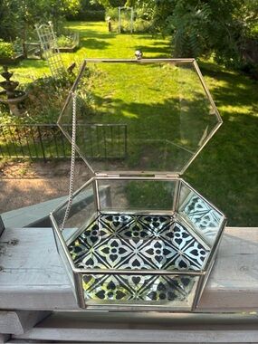 Cynthia Rowley Hexagonal Glass Jewelry Trinket Box